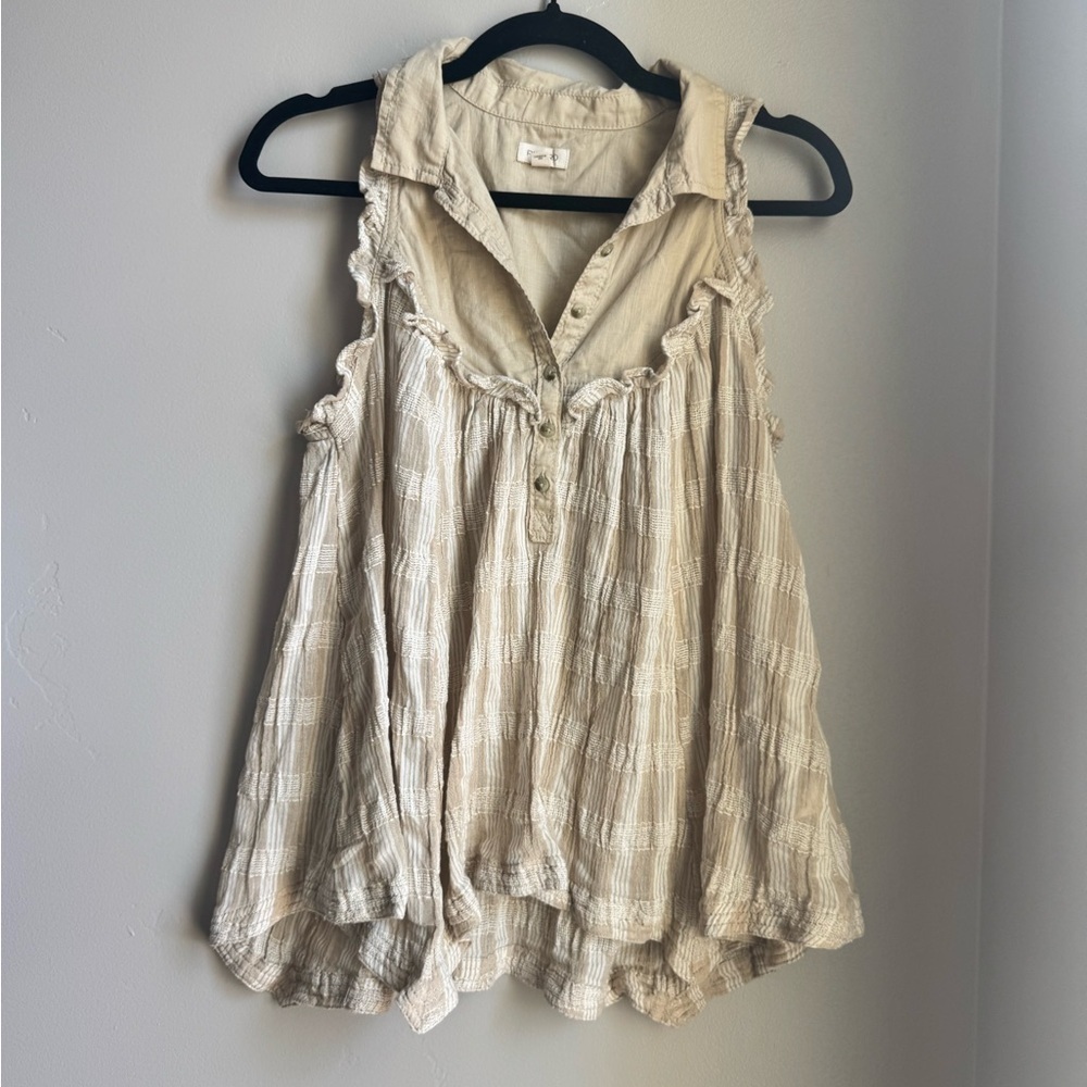 Pilcro by Anthropologie Sleeveless Seaside Collard Swing Boho Blouse Cream S - Picture 3 of 7